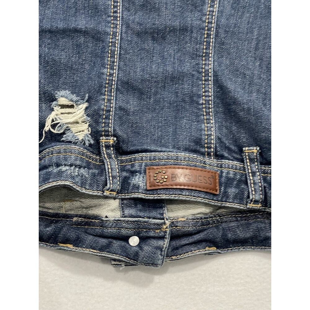 G by Guess Women's Medium Blue Denim Motorcycle Bomber Jacket Pockets - Picture 10 of 13
